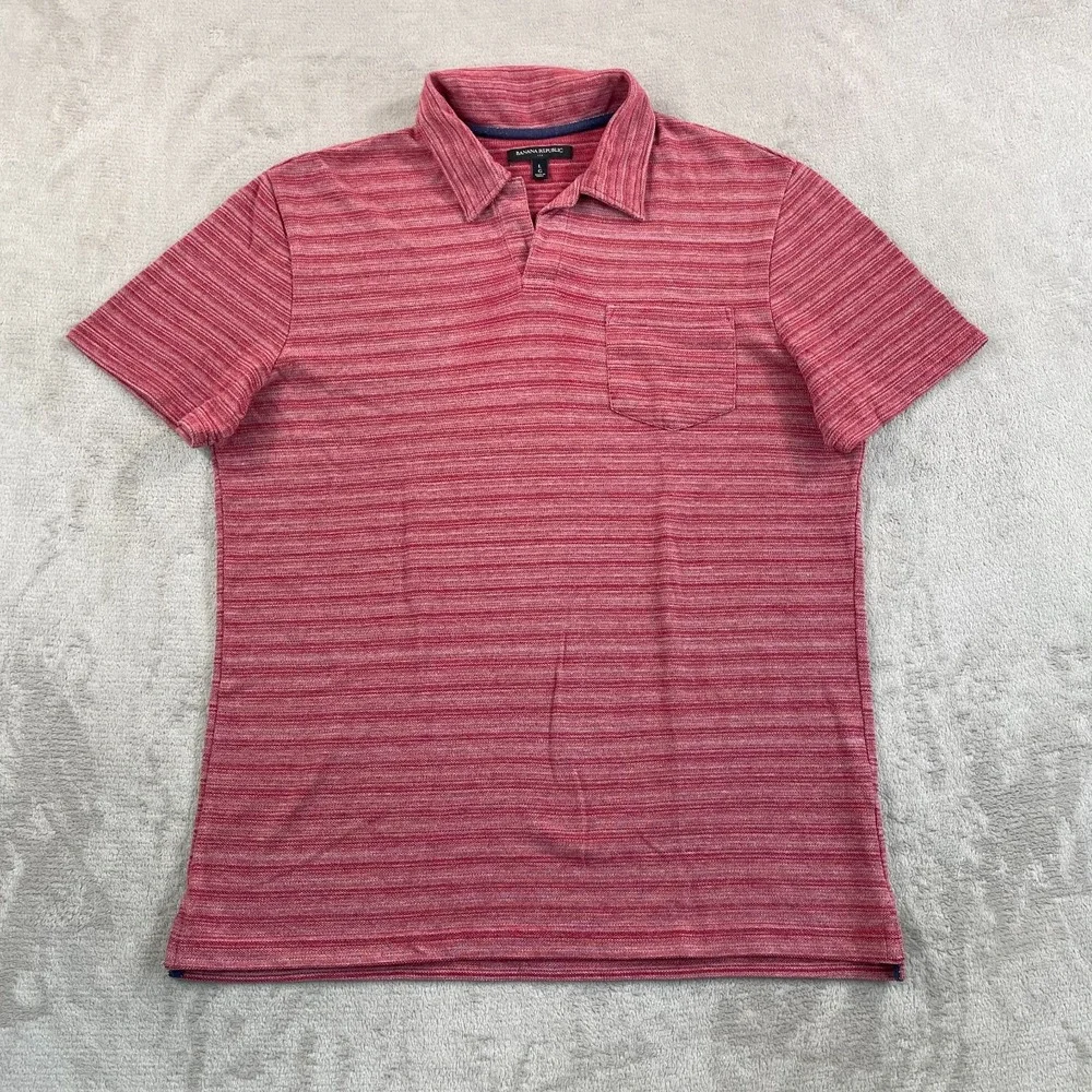 Banana Republic Johnny Collar Polo Shirt Men Large Vintage Red Striped‎ SS Golf